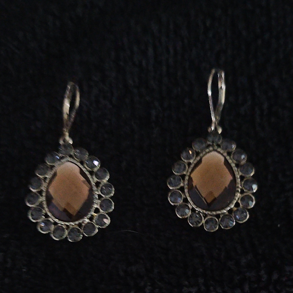 Elegant Gold Tone and Rusty Brown Teardrop Earrings